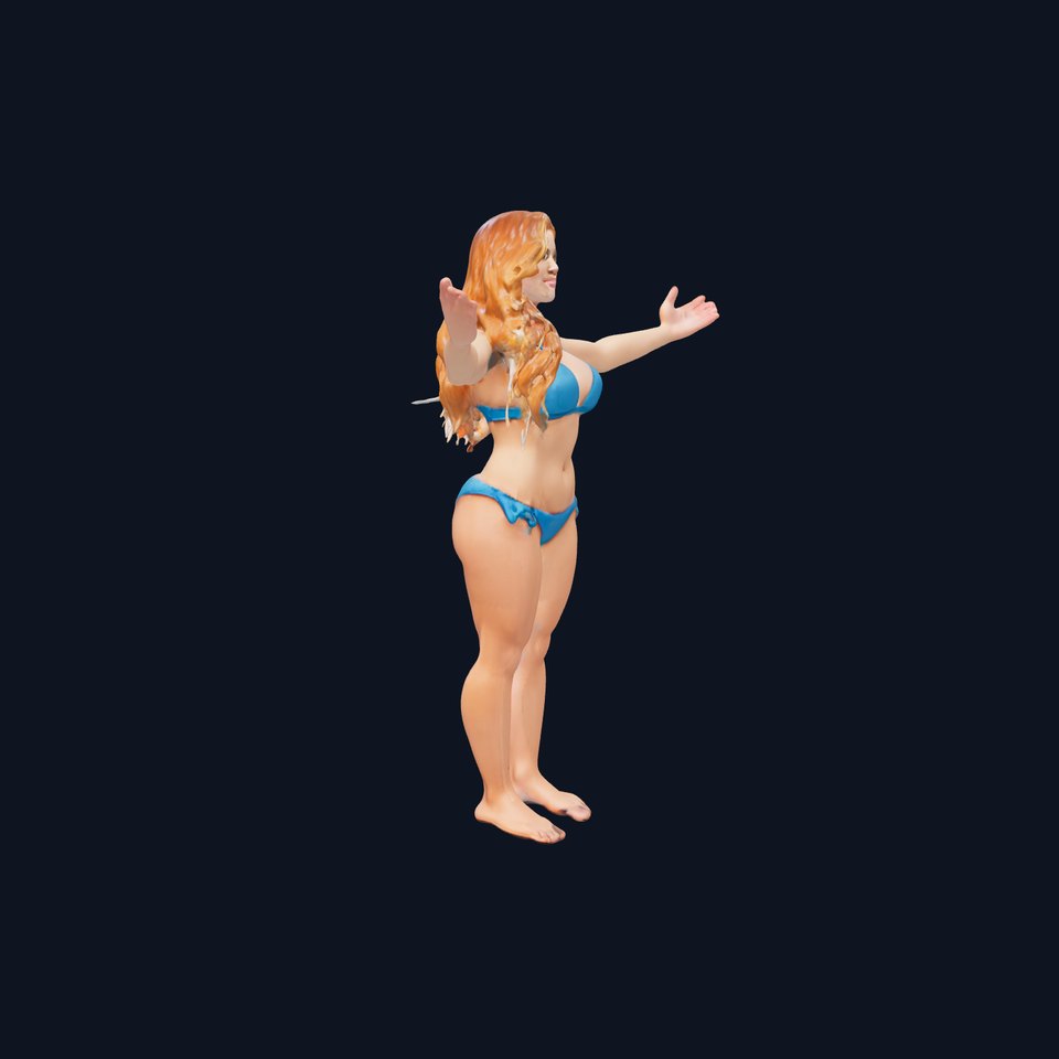 Blue Bikini Female Character Model Rigged and Animated