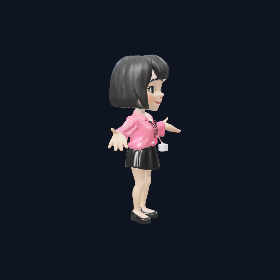 D Rigged and Animated Female Character in Pink Blouse