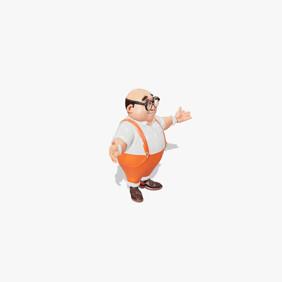 Charming Bald Guy with Glasses in Suspenders Rigged and Animated