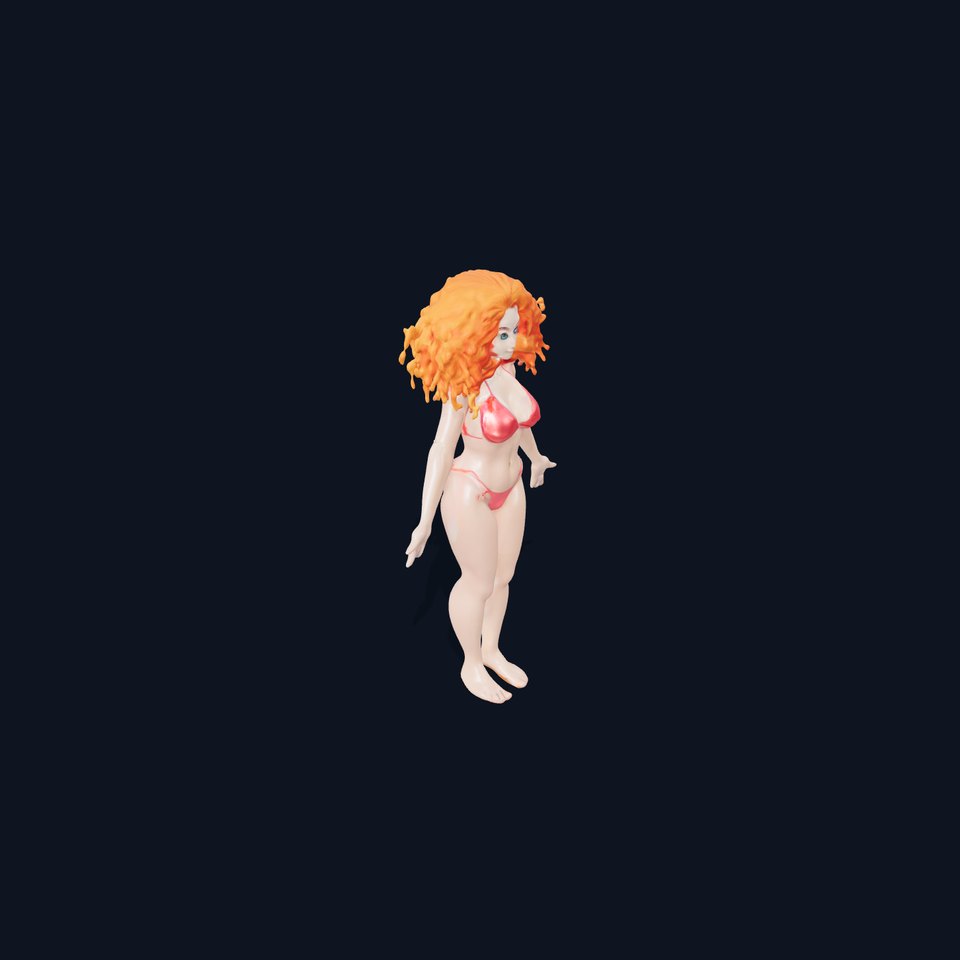 Curly Redhead Bikini Model Rigged and Animated