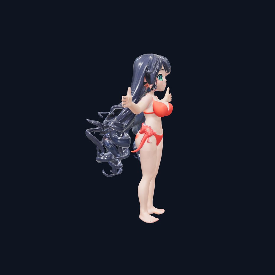 Rigged and Animated Anime Beachwear Character Model
