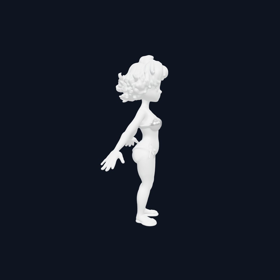 Animated Cartoon Female Character Model in Swimsuit Rigged and Animated