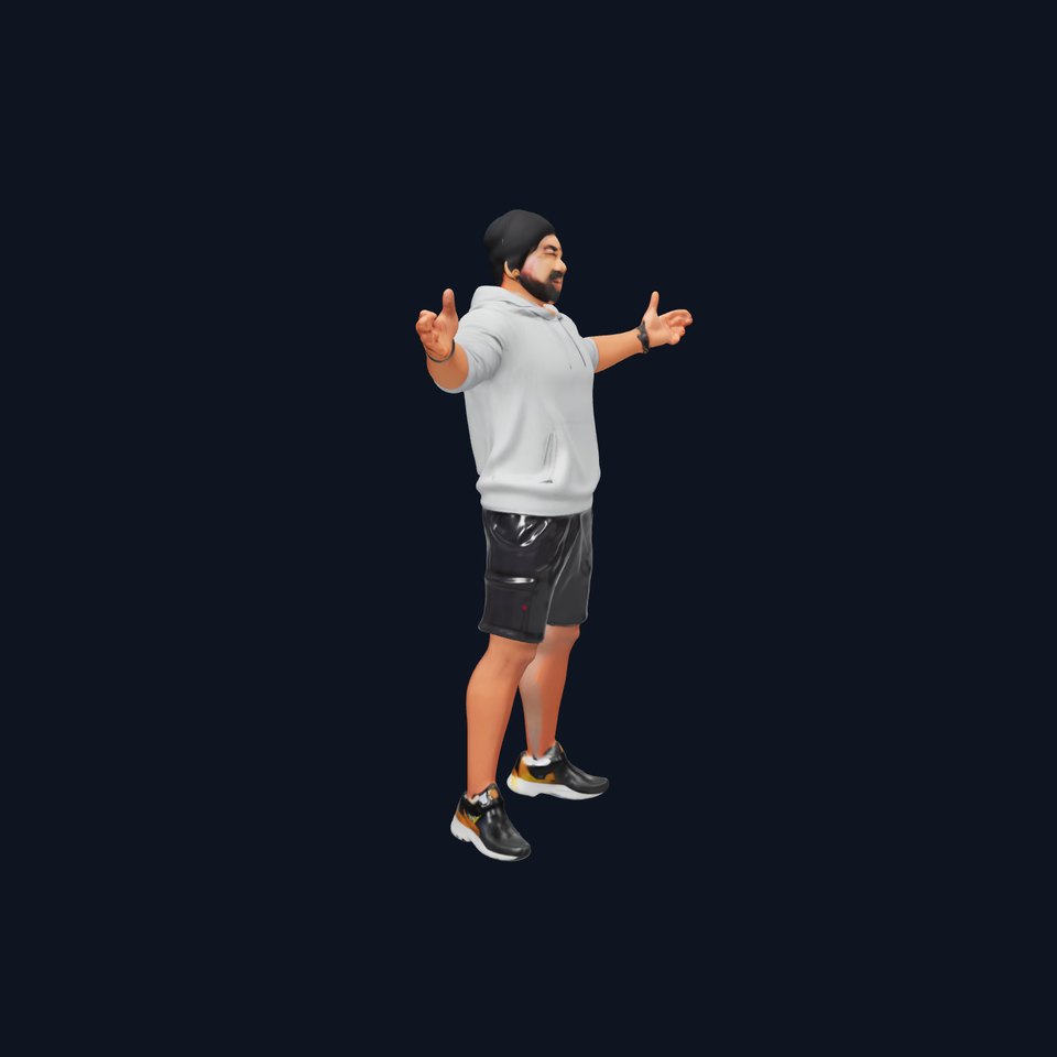 Casual Male Character Model with Hoodie  Shorts  Rigged and Animated