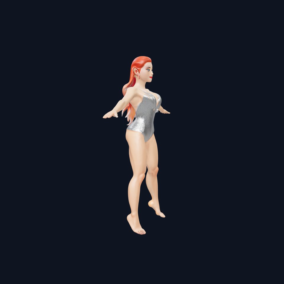 Glamorous Redhead Female Character Model Rigged and Animated