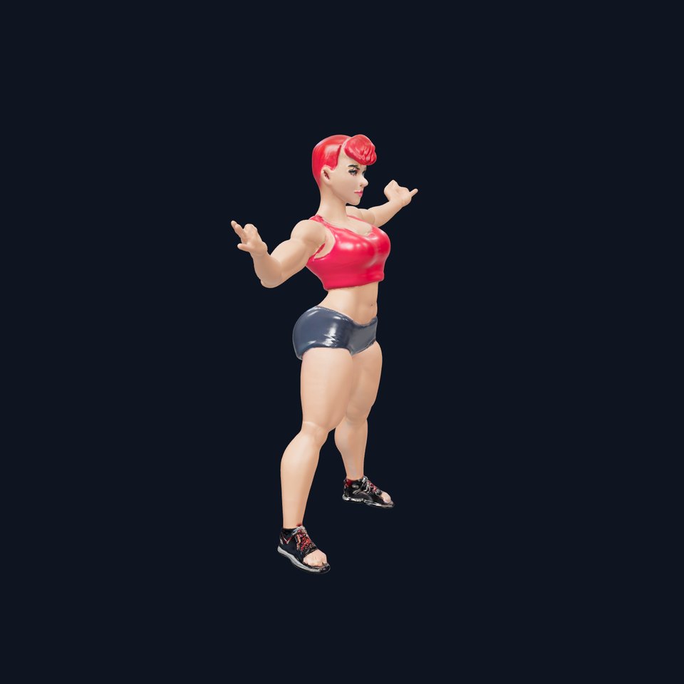 Athletic Heroine in Red Outfit Rigged and Animated D Model