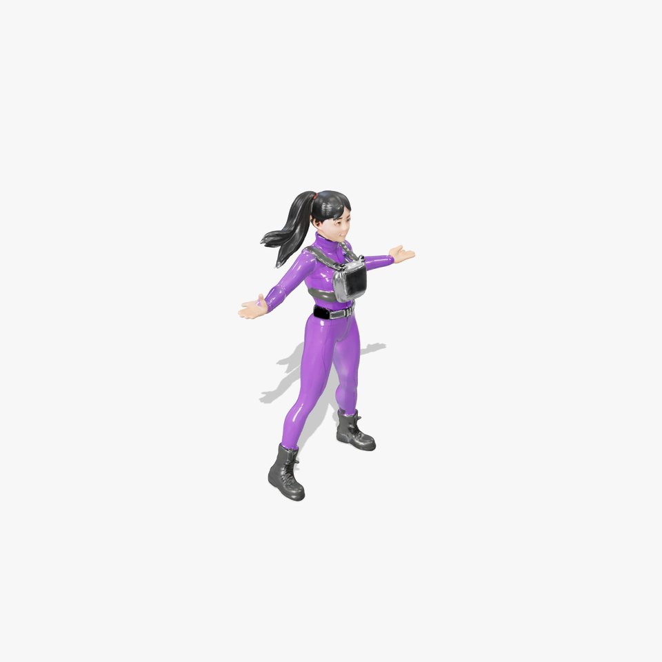Female Character with Purple Bodysuit Rigged and Animated