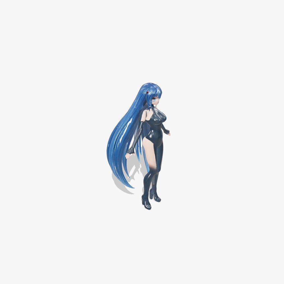 Anime Style BlueHaired Rigged and Animated Character Model