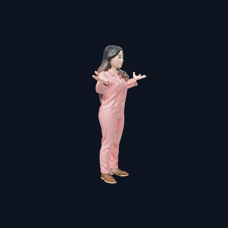 D Female Character with Pink Outfit Rigged and Animated