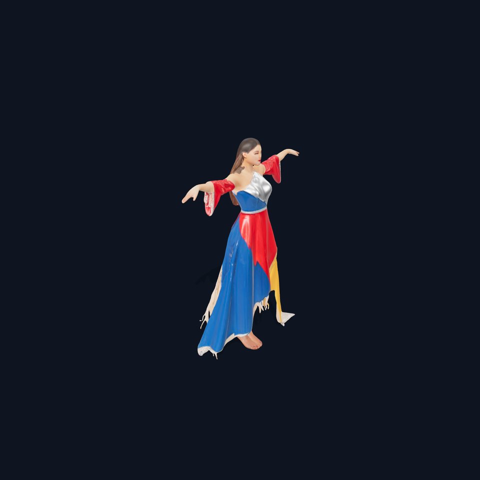 Colorful Dress Female Character Rigged and Animated