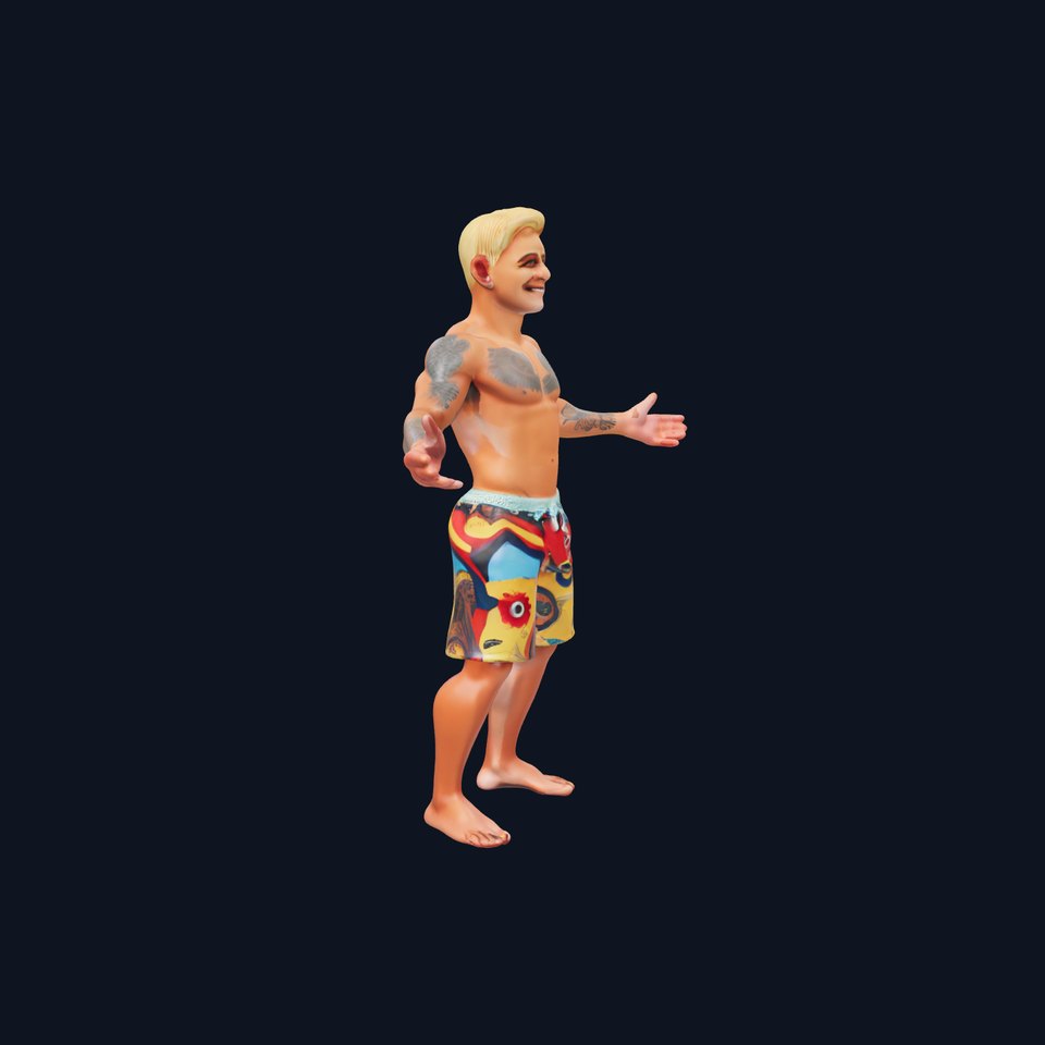 Beach Surfer Character with Tattoos  Rigged and Animated D Model