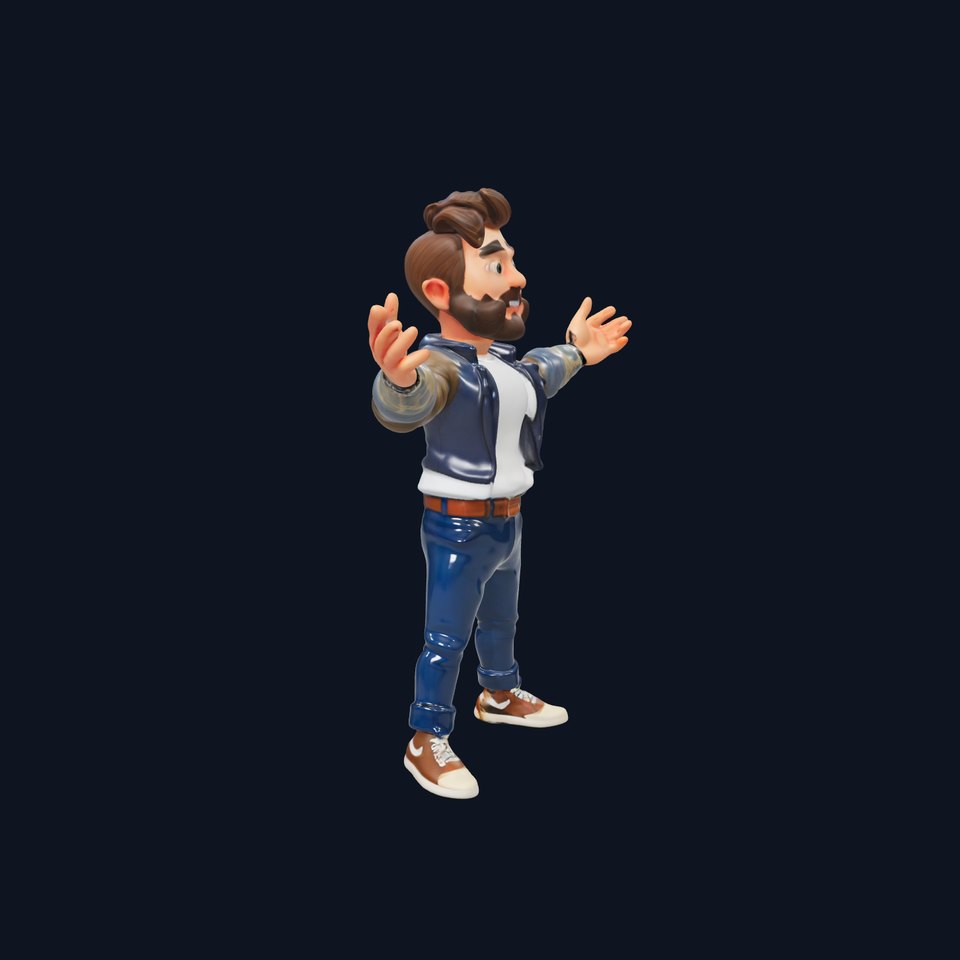 Stylish Bearded Character with Denim Jacket Rigged and Animated
