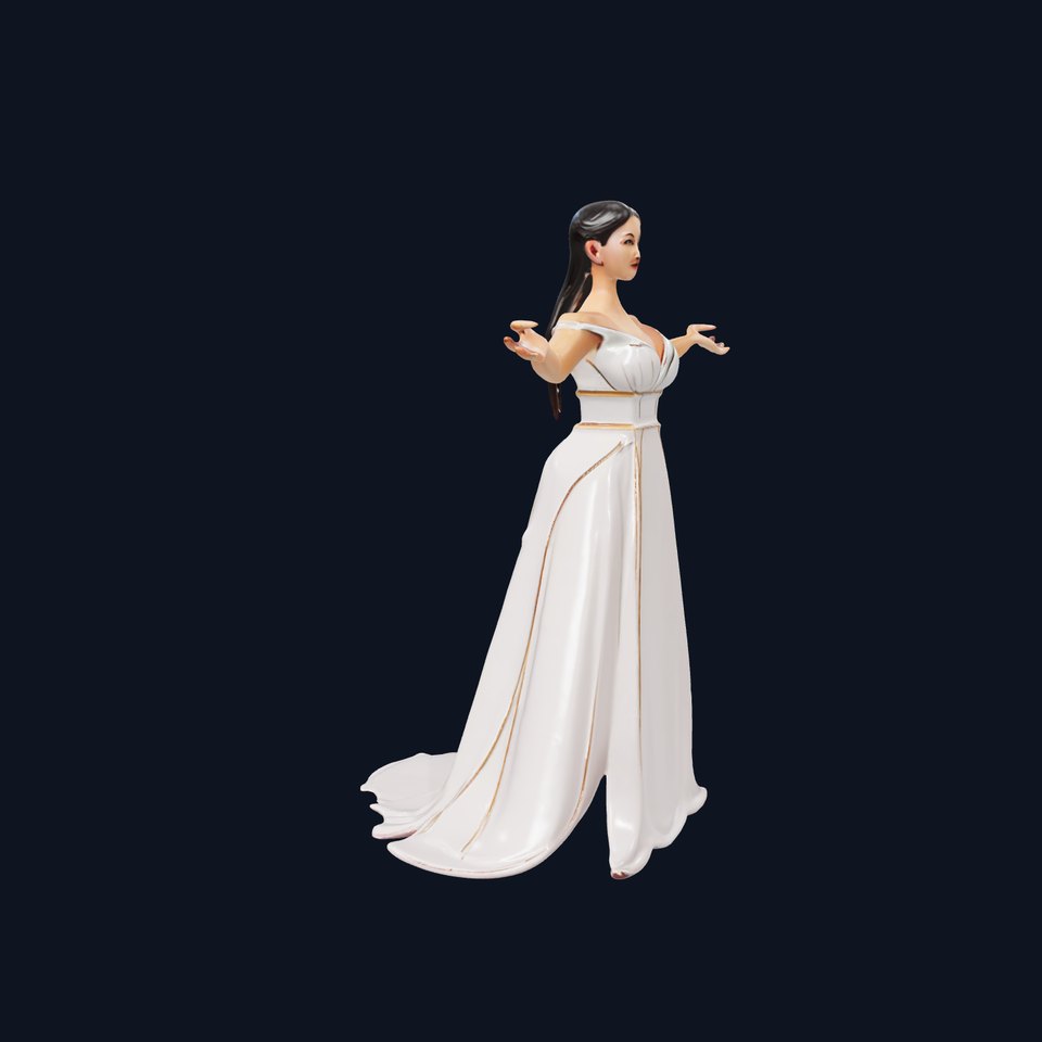 Elegant Evening Gown Character Model  Rigged and Animated