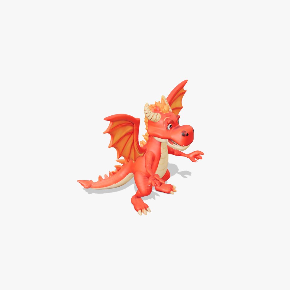 Cheerful Red Dragon D Character Model  Rigged and Animated