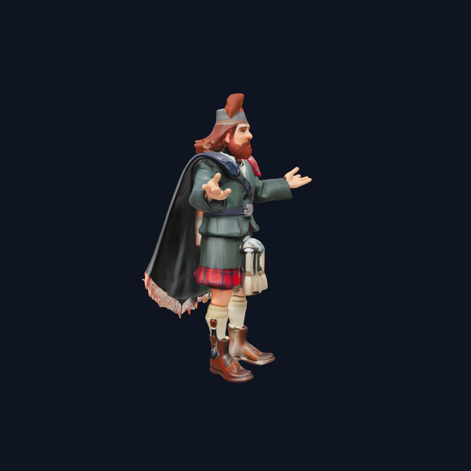 Highlander Character Model in Traditional Attire  Rigged and Animated