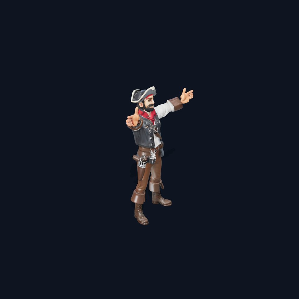 Animated Rigged D Pirate Character with Tricorn Hat and Beard
