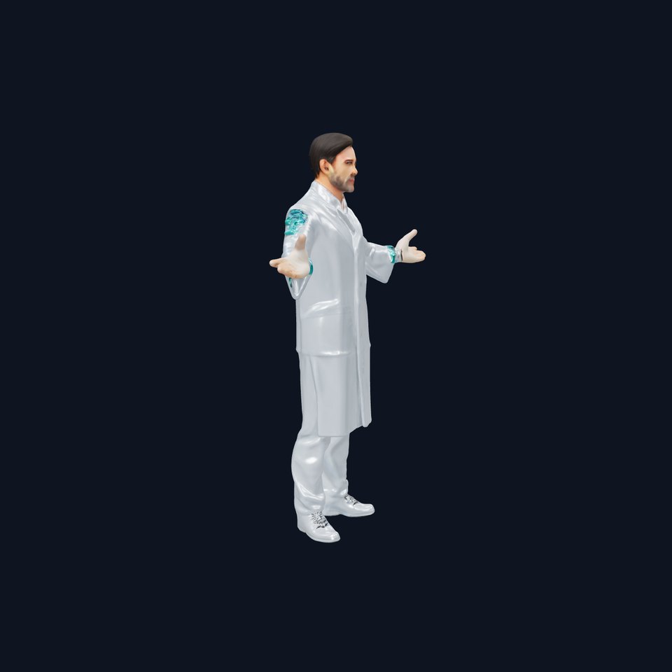 Scientist Rigged and Animated D Character Model in Lab Coat