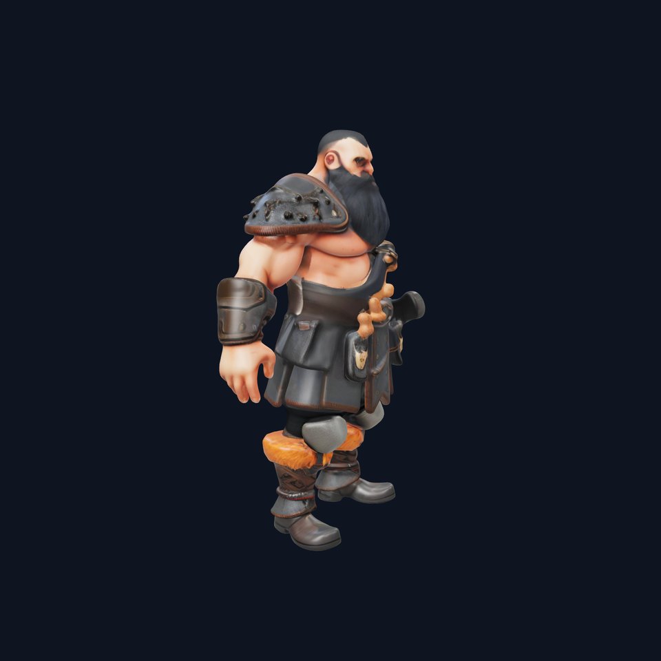 Bearded Barbarian Warrior Rigged and Animated D Character Model