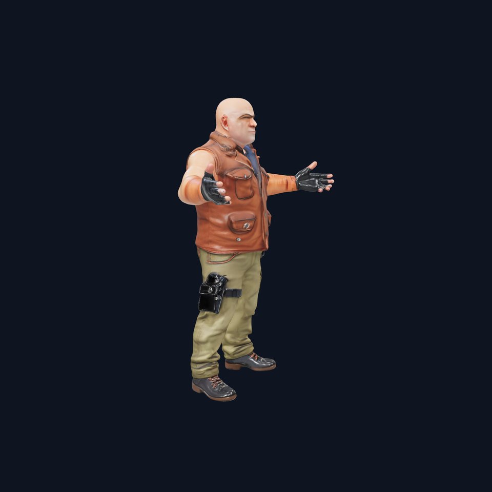 Bald Rugged Adventurer Rigged and Animated D Character Model