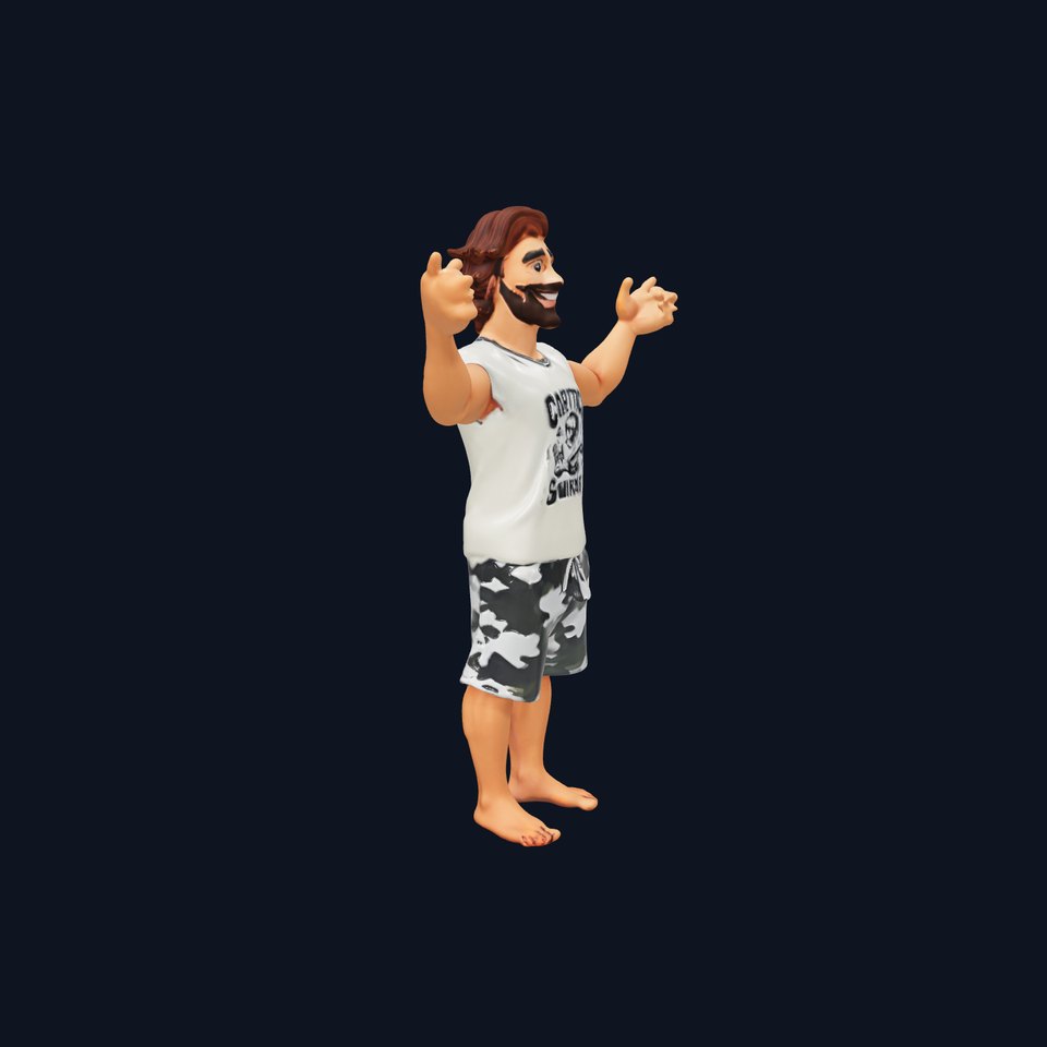 Camo Beach Dude Rigged and Animated D Character Model