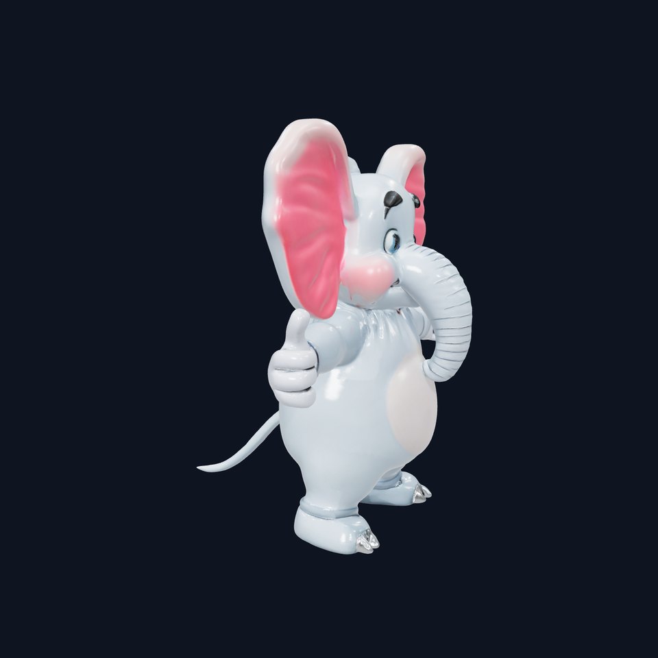 Blue Elephant Character Model Rigged and Animated