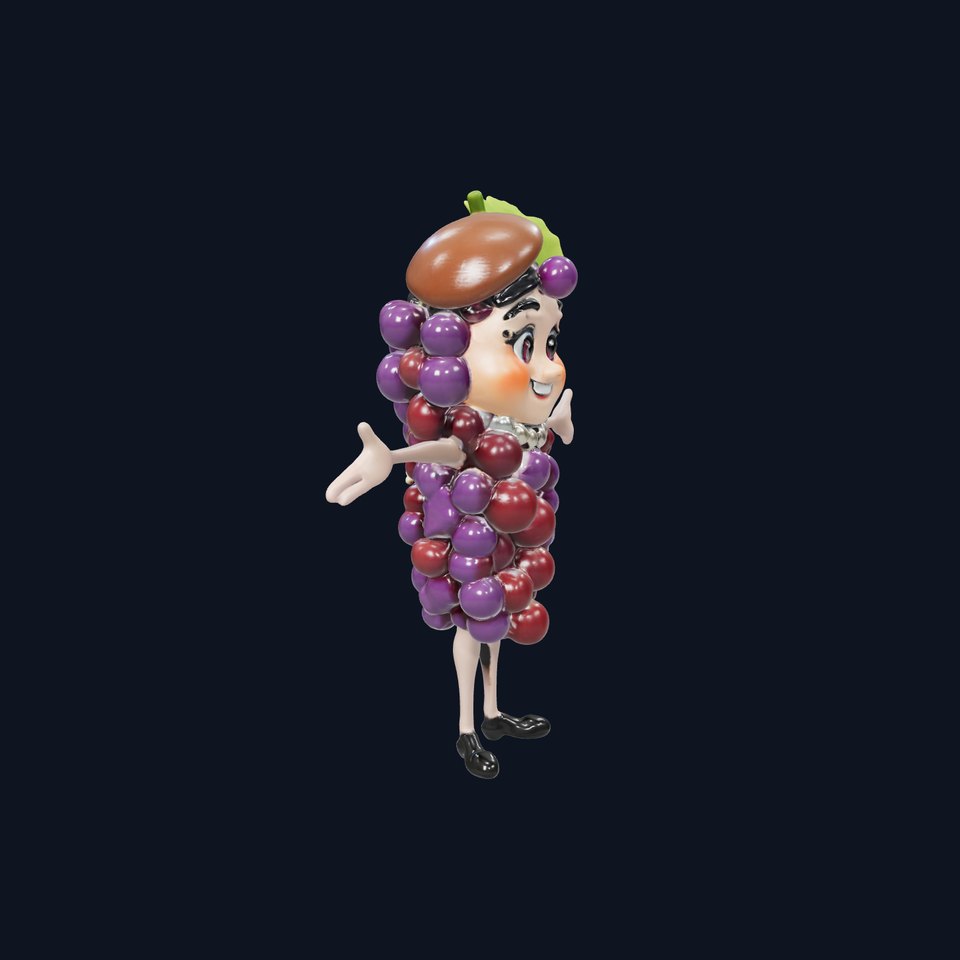 Grape Character D Model Rigged and Animated with PBR Textures