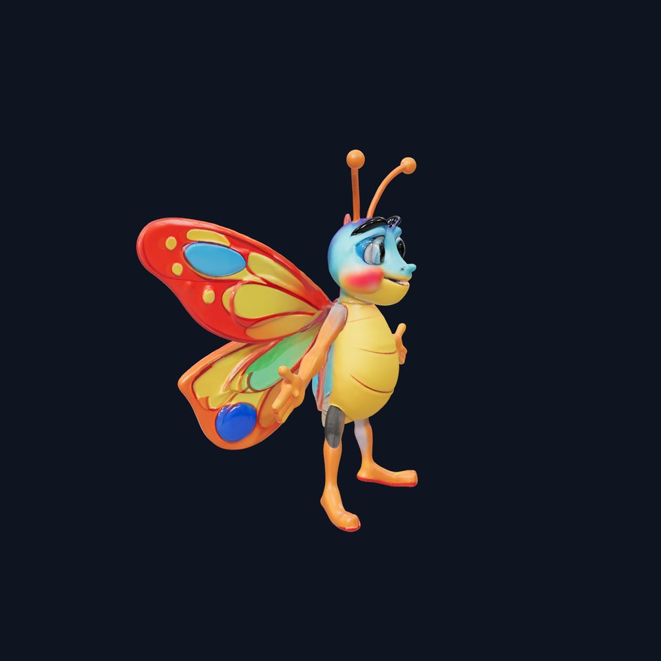 Colorful Cartoon Butterfly Character Model Rigged and Animated