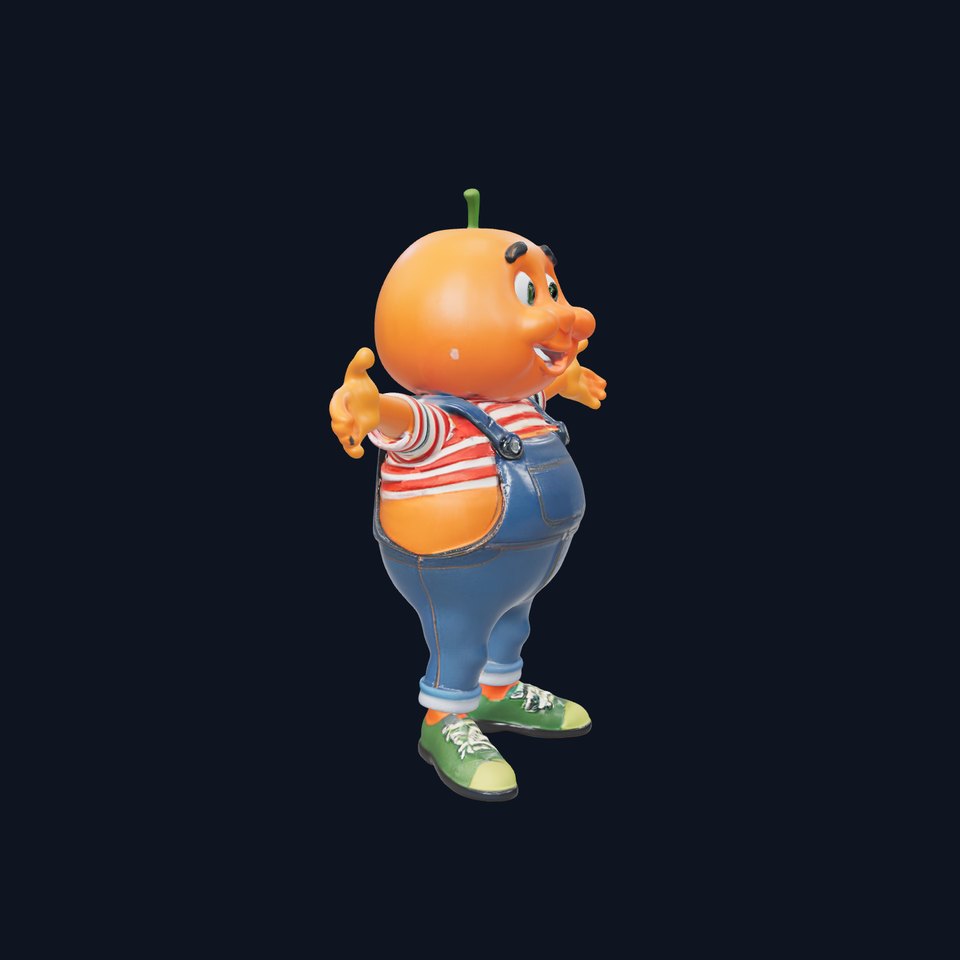 Orangey Character Rigged and Animated in Overalls