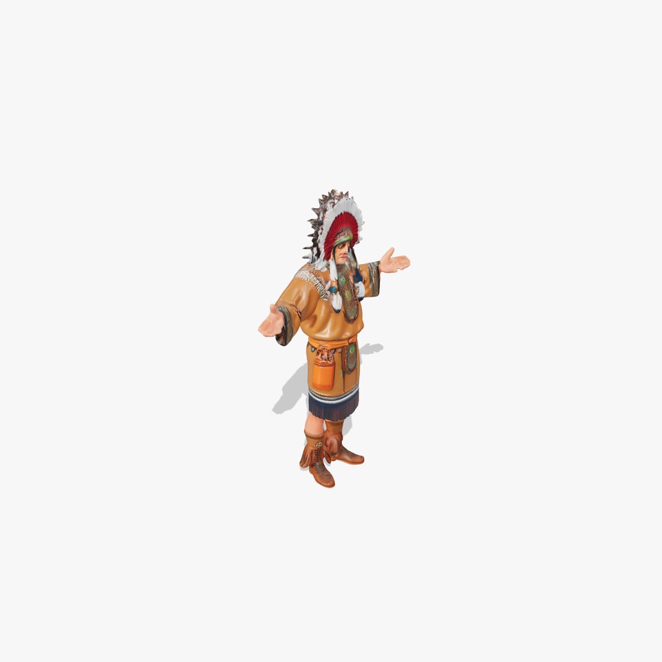 Native Warrior Character Rigged and Animated with Headdress