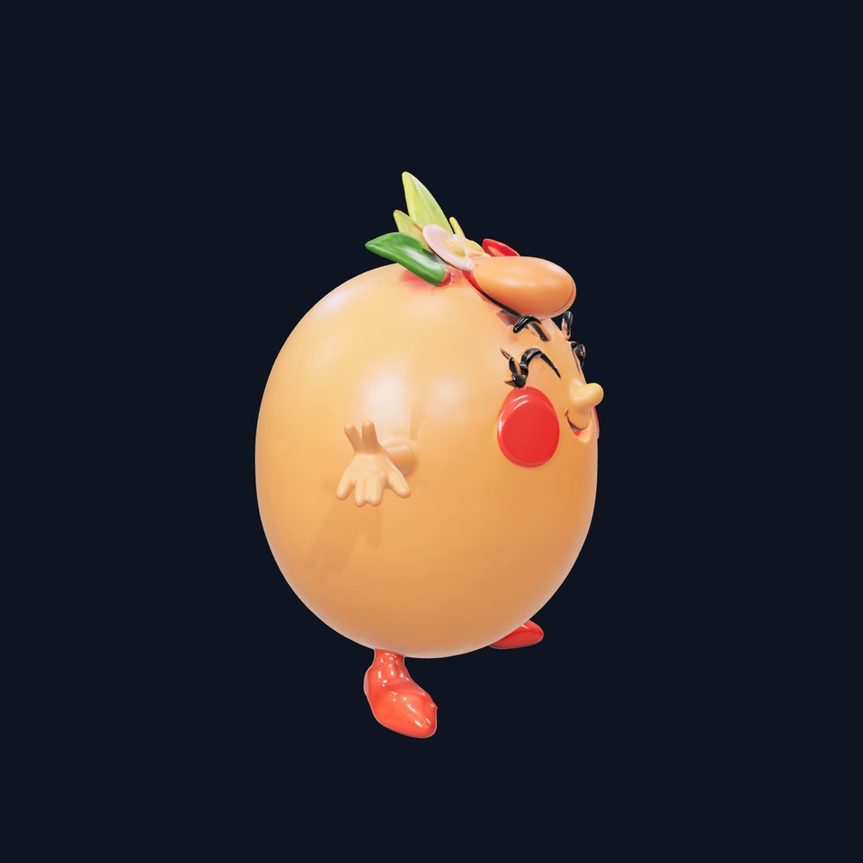 Smiley Orange Character Rigged and Animated with Flower Crown