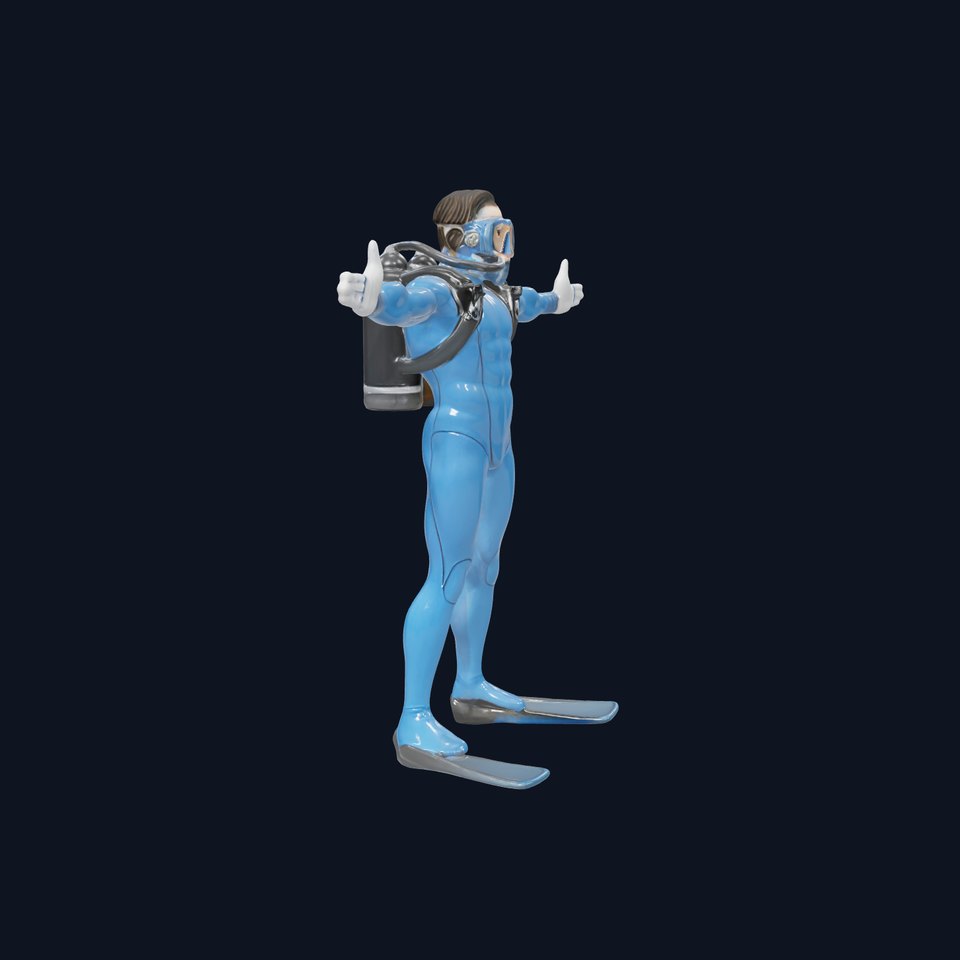 Rigged and Animated Scuba Diver Character Model in Blue Suit