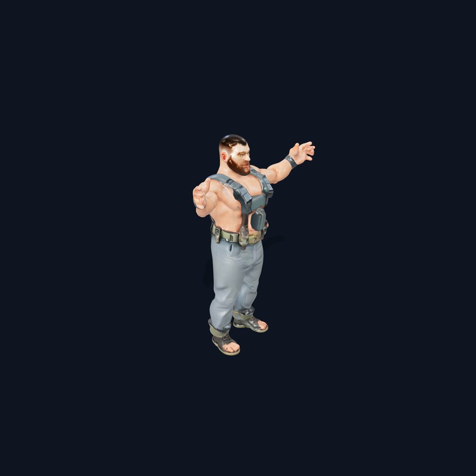 Muscular Bearded Soldier Character Rigged and Animated