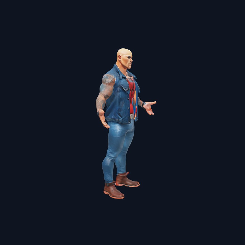 Bald Tattooed Warrior Rigged and Animated Character Model