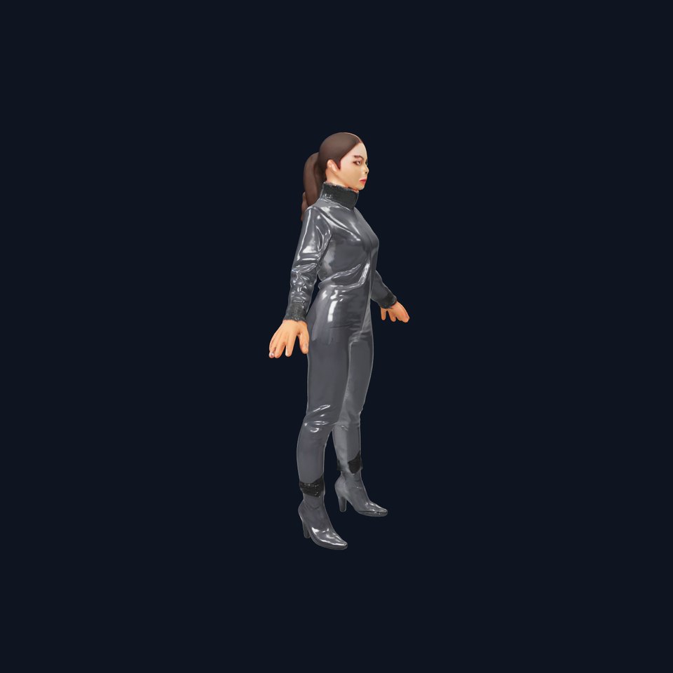 Elegant Black Leather Suit Heroine Rigged and Animated
