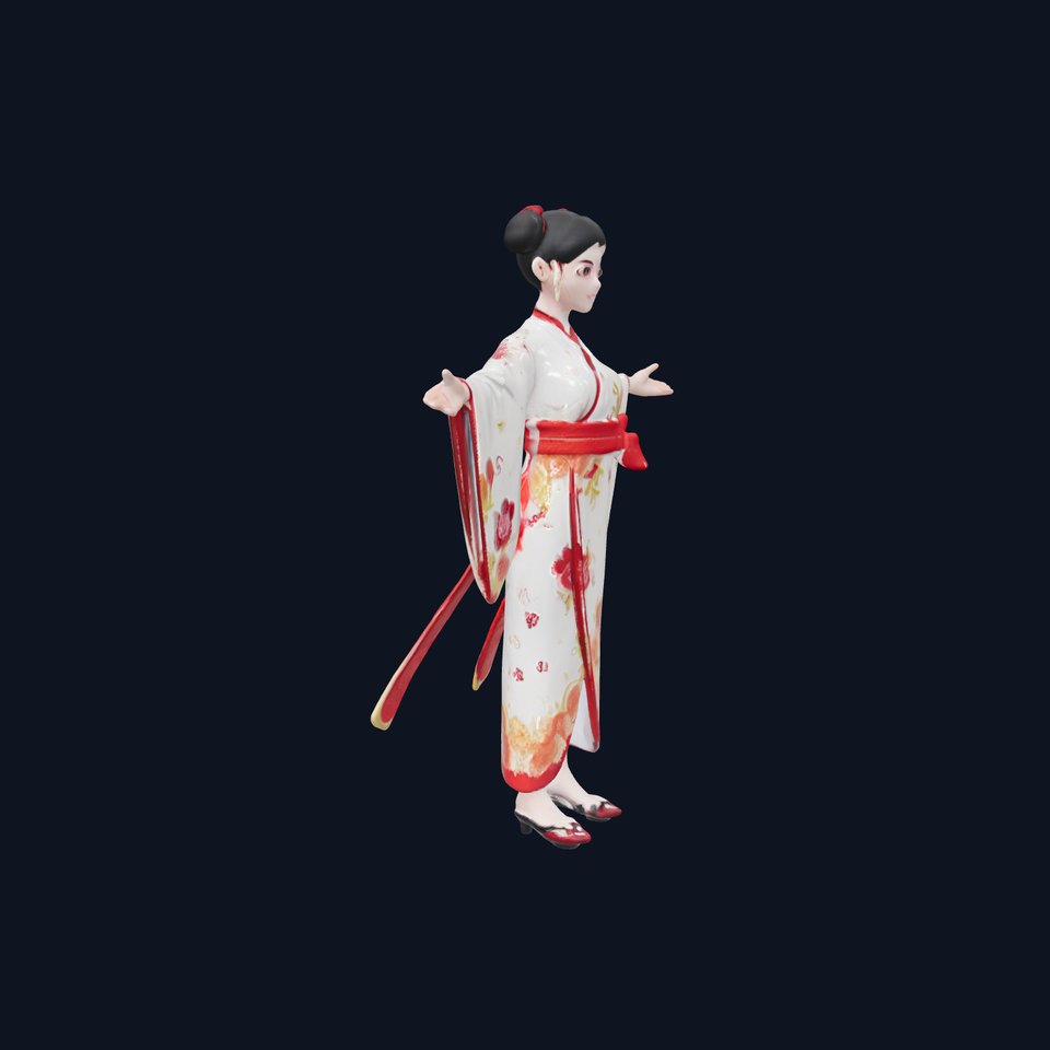 Elegant Geisha D Character Model Rigged and Animated