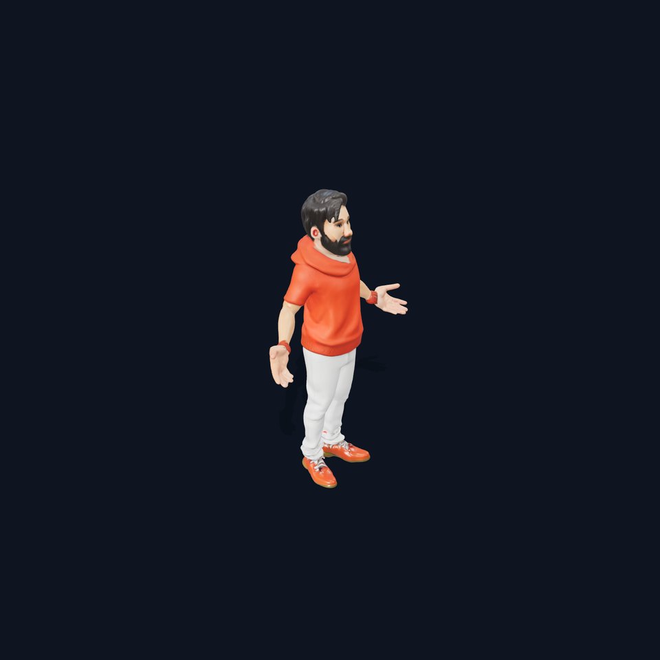 Stylish Bearded Man in Orange Sweater Rigged and Animated