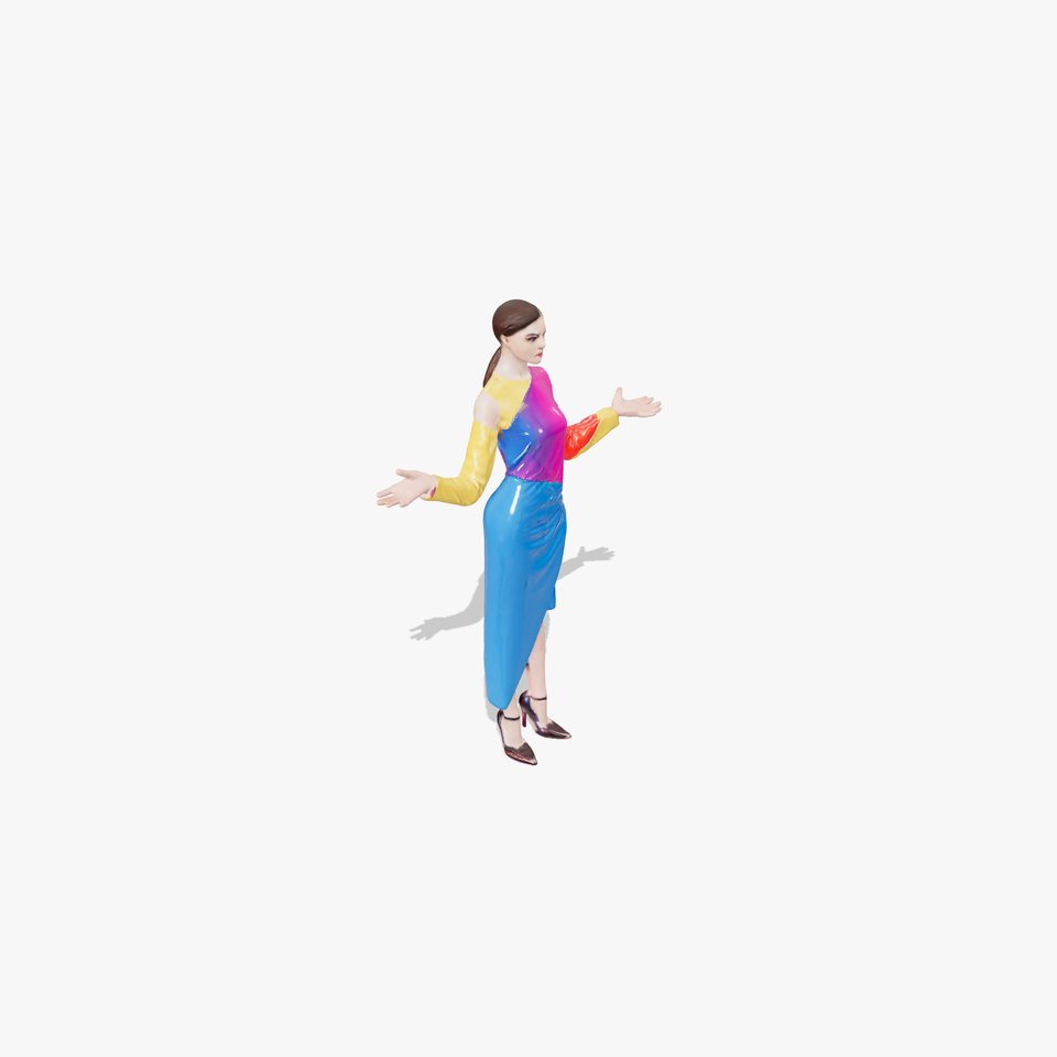 Vibrant Dress Female Character Model  Rigged and Animated
