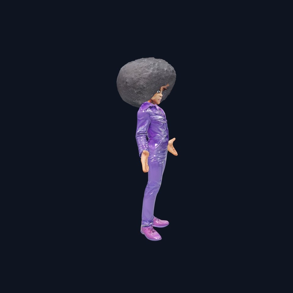 Stylish Afro Hair Character in Purple Suit Rigged and Animated