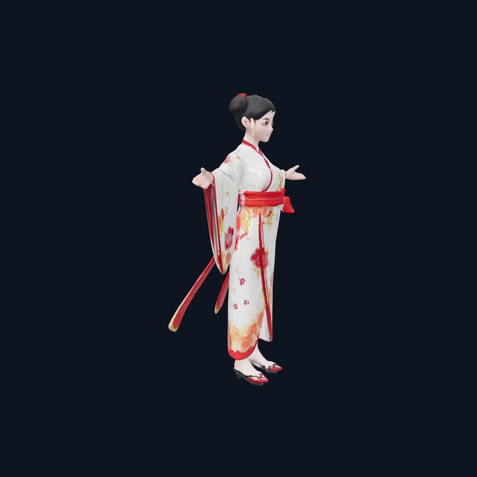 Rigged and Animated Elegant Kimono Character Model