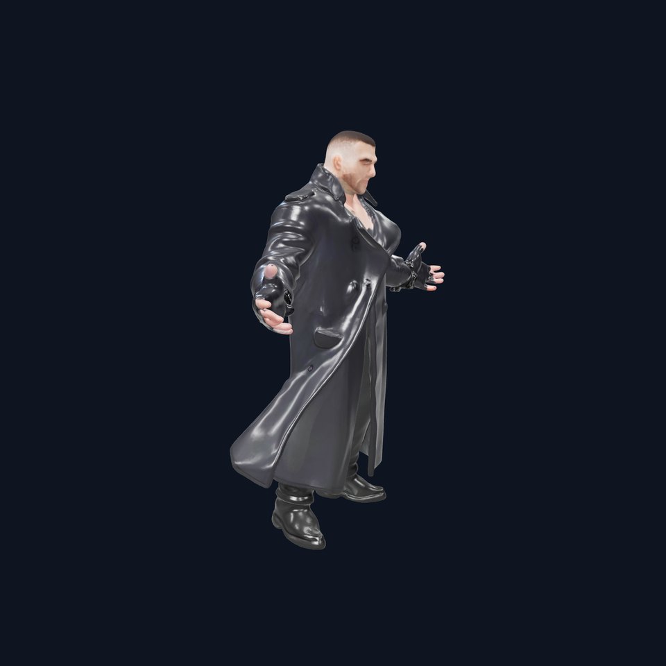 Tough Male Character in Black Trench Coat Rigged and Animated