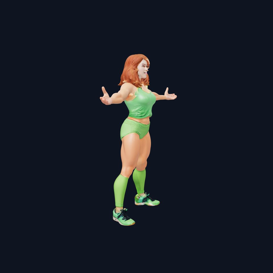 Green Athlete Woman Rigged and Animated D Character Model