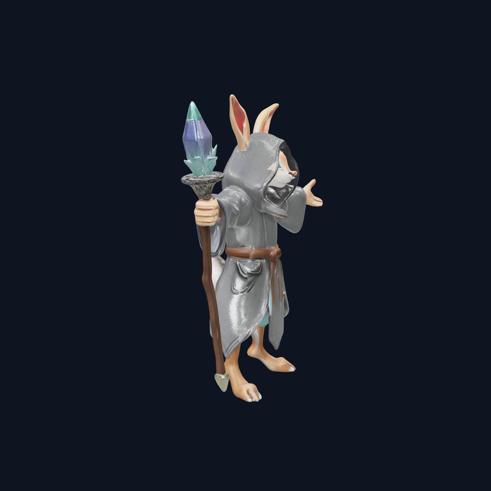 D Rigged and Animated Rabbit Wizard Character with Staff