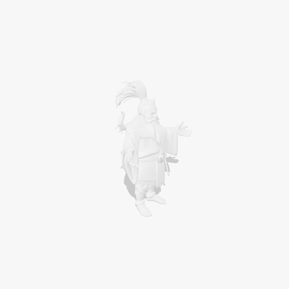 Elderly Warrior Viking Character with Antlered Cloak Rigged and Animated