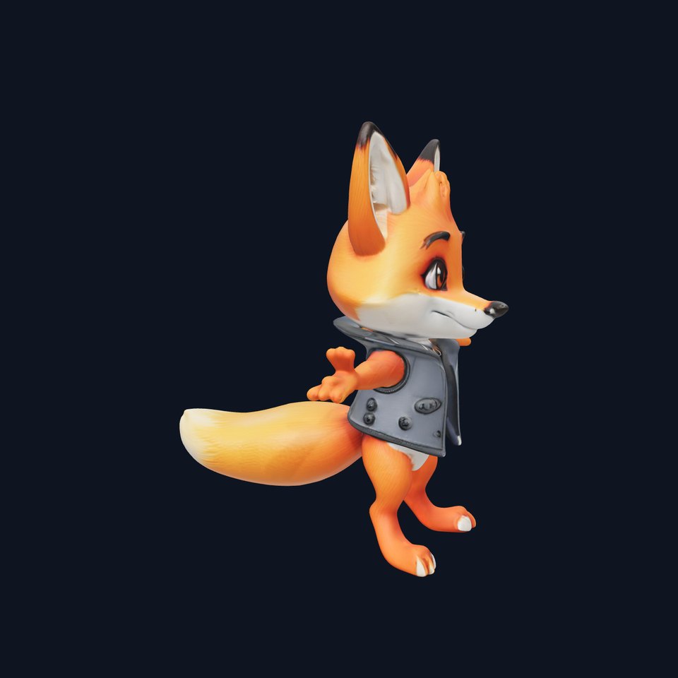 Rigged and Animated Fox Character with Vest and Expressive Eyes