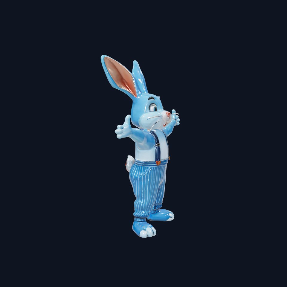 Blue Bunny Character Rigged and Animated with Suspenders