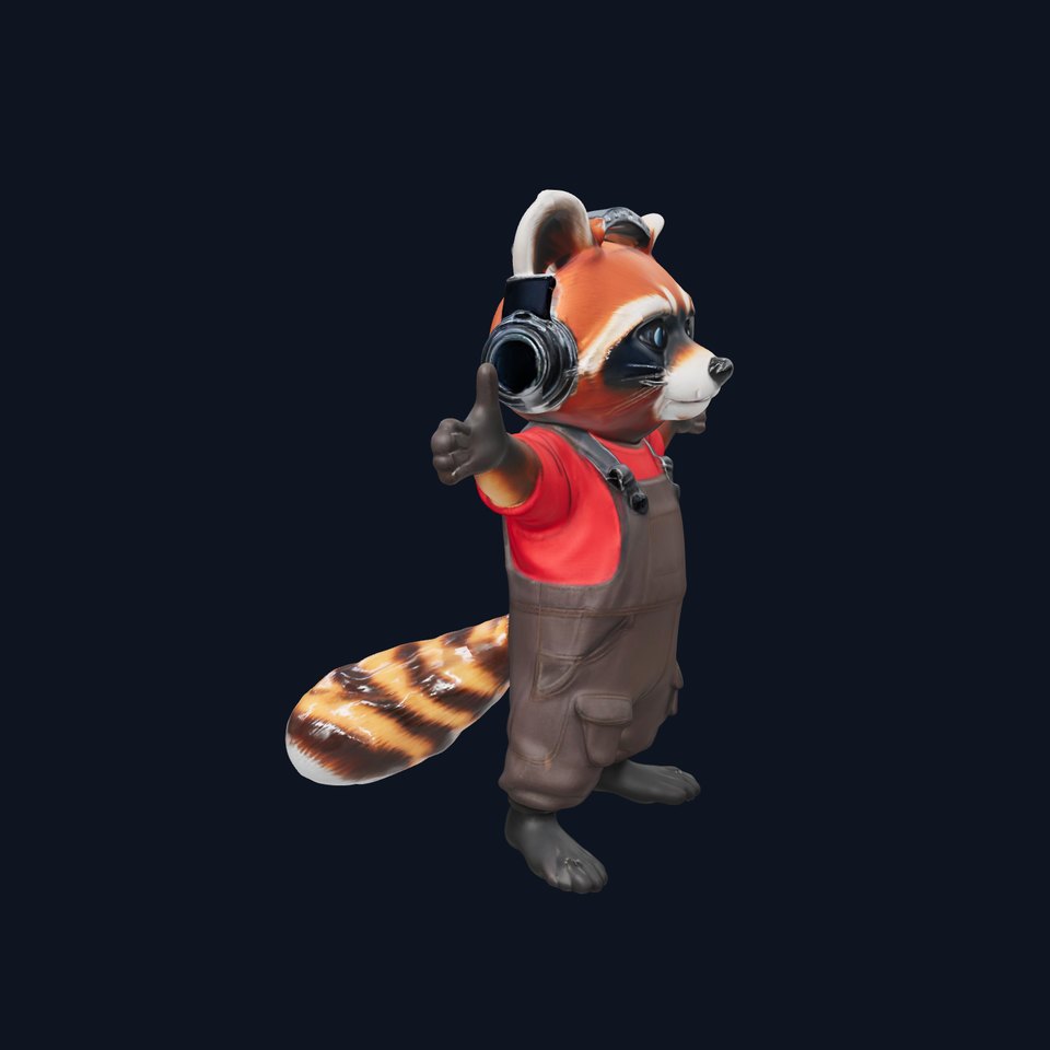 Animated Raccoon Character with Headphones Rigged and Animated