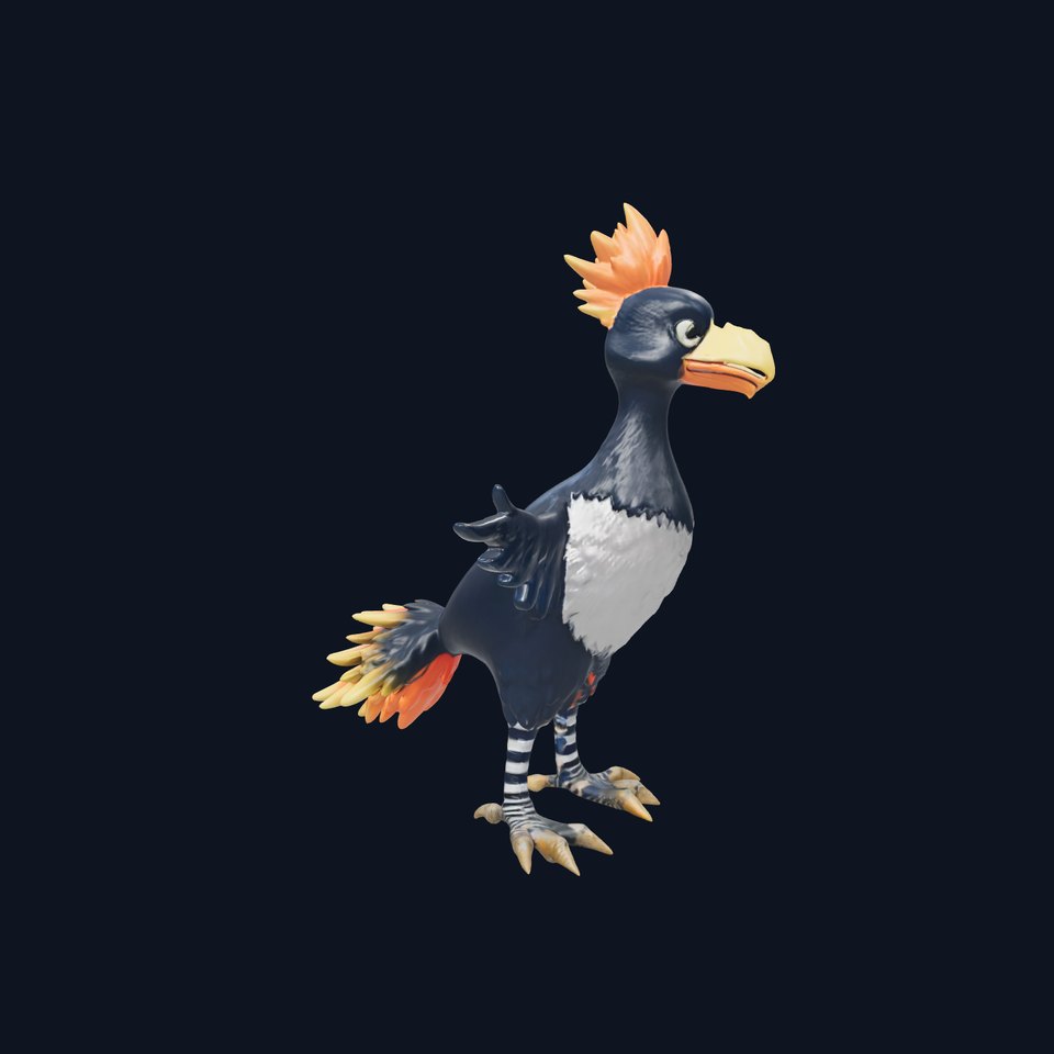 Vibrant Crested Bird Character Rigged and Animated Model