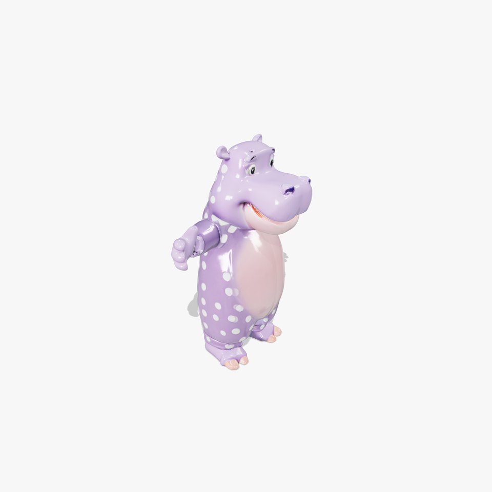 Purple PolkaDot Hippo Rigged and Animated Character Model