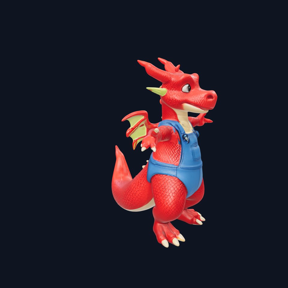 Red Dragon in Overalls Rigged and Animated Character Model