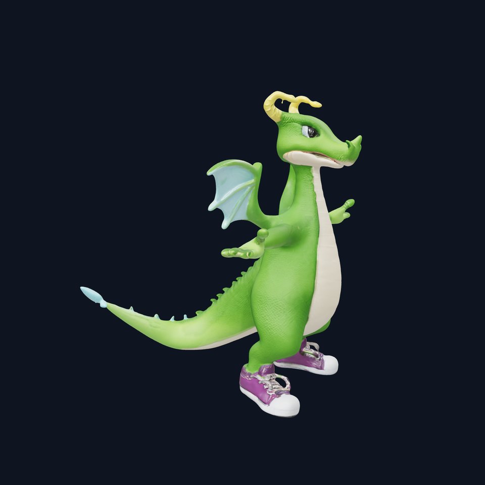Green Dragon Character Model Rigged and Animated with Sneakers