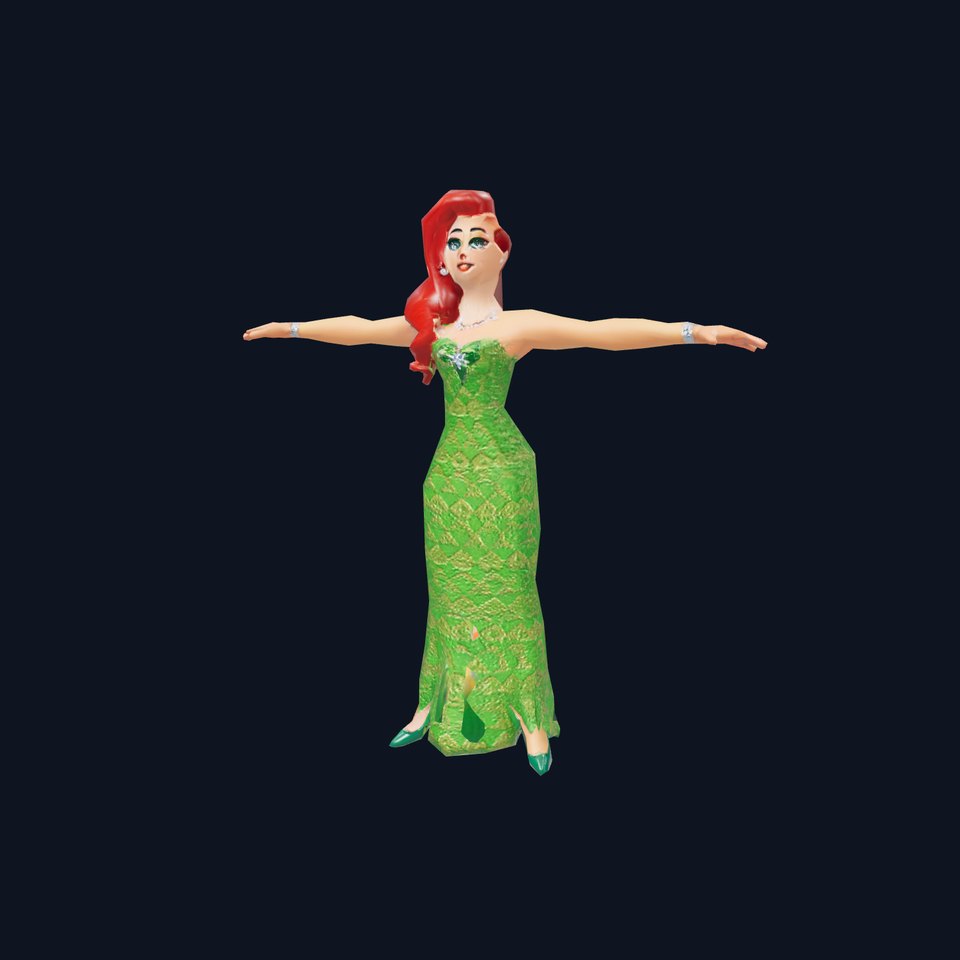 Elegant RedHaired Character in Green Dress Model Pack
